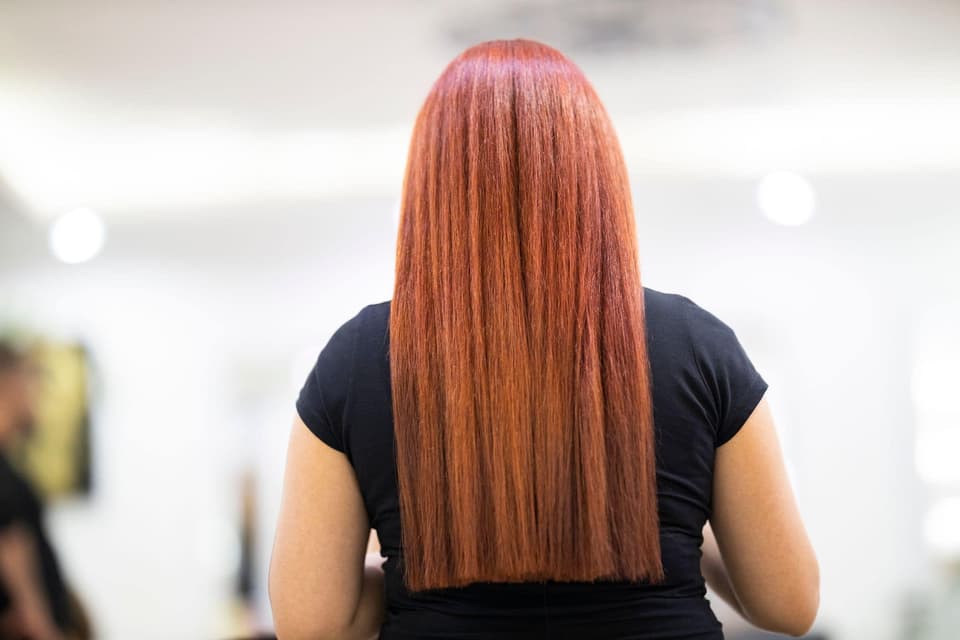 Long copper hair seen from behind
